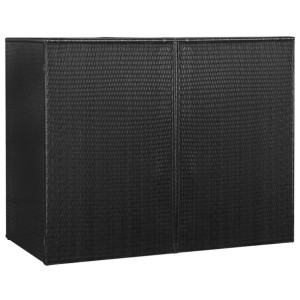 Osłona na 2 kosze na śmieci, czarna, 153x78x120cm, rattan PE