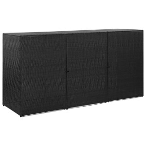 Osłona na 3 kosze na śmieci, czarna, 229x78x120 cm, rattan PE