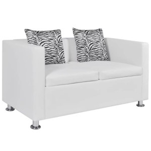Sofa 2-osobowa ze skóry syntetycznej, biała