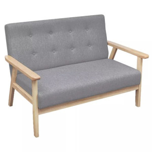 Sofa 2-osobowa, tapicerowana tkaniną, jasnoszara