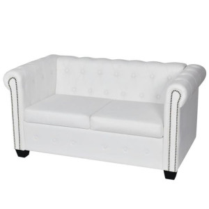 Sofa 2-osobowa w stylu Chesterfield, sztuczna skóra, biała