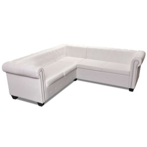 Sofa Chesterfield pięcioosobowa biała, sztuczna skóra