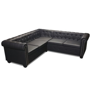 Sofa Chesterfield pięcioosobowa czarna, sztuczna skóra