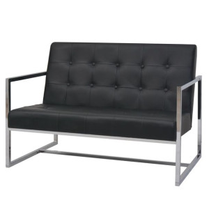 2-osobowa sofa z podłokietnikami, sztuczna skóra i stal, czarna