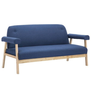 Sofa 3-osobowa tapicerowana tkaniną, niebieska