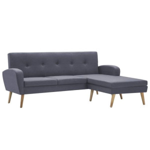 Sofa z leżanką, obita tkaniną, 186 x 136 x 79 cm, jasnoszara