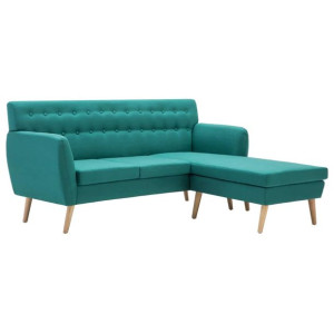 Sofa z leżanką, obita tkaniną, 171,5 x 138 x 81,5 cm, zielona