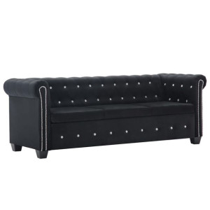 Sofa Chesterfield, 3-os., obita aksamitem, 199x75x72 cm, czarna