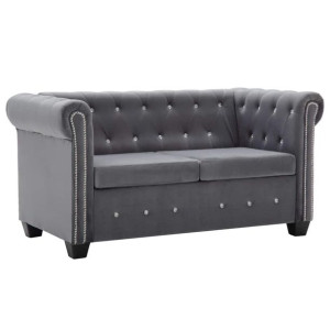 Sofa Chesterfield, 2-os., obita aksamitem, 146x75x72 cm, szara