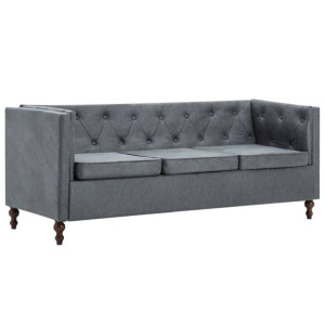 Sofa 3-osobowa w stylu Chesterfield, tkanina, szara
