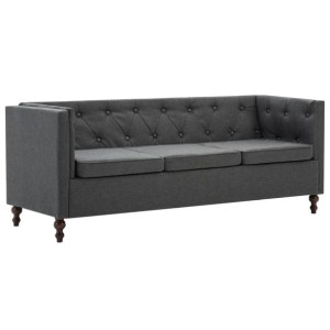 Sofa 3-osobowa w stylu Chesterfield, materiałowa, ciemnoszara
