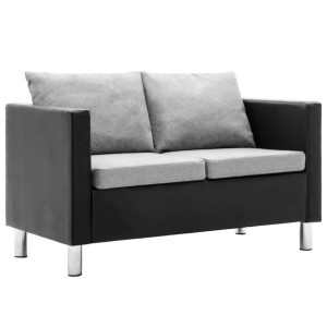 Sofa 2-osobowa obita sztuczną skórą, czarno-jasnoszara