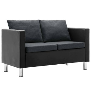 Sofa 2-osobowa obita sztuczną skórą, czarno-ciemnoszara