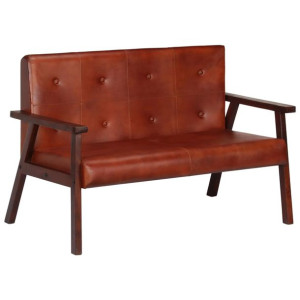 2-osobowa sofa, brązowa, skóra naturalna