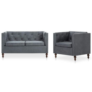 Zestaw mebli w stylu Chesterfield, 2 szt., tkanina, szare