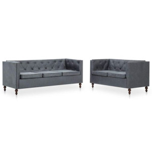 Zestaw mebli w stylu Chesterfield, 2 szt., tkanina, szare