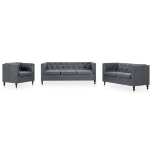 Zestaw mebli w stylu Chesterfield, 3 szt., tkanina, szare