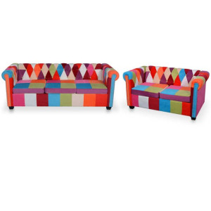 Zestaw 2 sof Chesterfield, obicie materiałowe