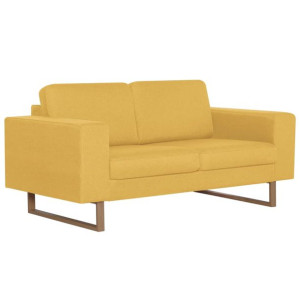 Sofa 2-osobowa, tapicerowana tkaniną, żółta