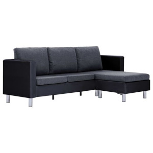 3-osobowa sofa z poduszkami, czarna, sztuczna skóra