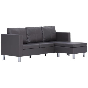 3-osobowa sofa z poduszkami, szara, sztuczna skóra