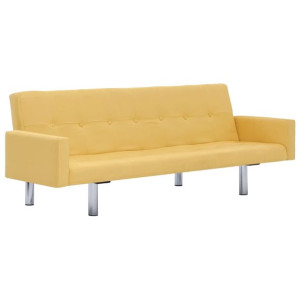 Sofa rozkładana z podłokietnikami, żółta, poliester