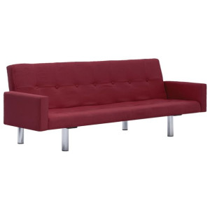 Sofa rozkładana z podłokietnikami, czerwone wino, poliester