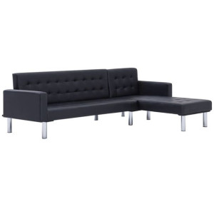 Sofa w kształcie litery L, czarna, sztuczna skóra