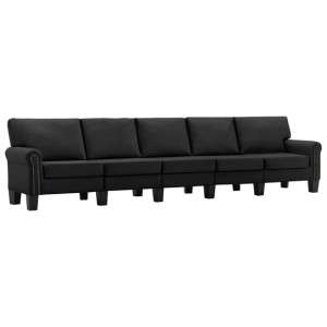 5-osobowa sofa, czarna, tapicerowana tkaniną