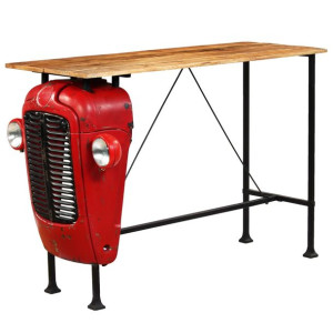 Stolik barowy traktor, drewno mango, czerwony, 60x150x107 cm