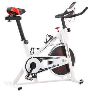 Rower spinningowy do ćwiczeń, z pomiarem pulsu, biało-czerwony
