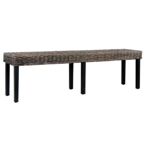 Ławka, 160 cm, czarna, naturalny rattan kubu i drewno mango