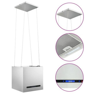 Wiszący okap nad wyspę, dotykowy, LCD, 37 cm, stal nierdzewna