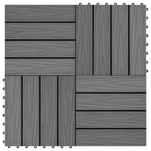 Płytki tarasowe tłoczone, WPC, 11 szt., 30x30 cm, 1 m², szare