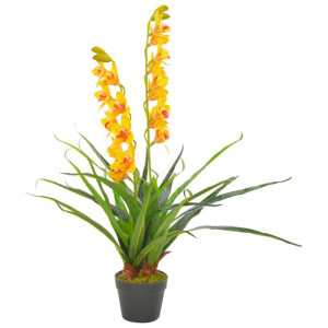 Sztuczny storczyk z doniczką, żółty, 90 cm