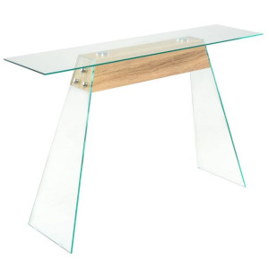 Stolik - konsola z płyty MDF i szkła, 120x30x76 cm, kolor dębu