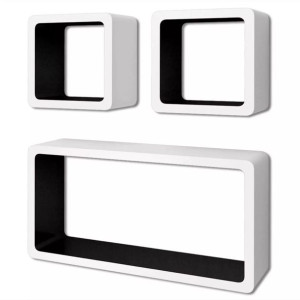 3 biało czarne wiszące półki ozdobne MDF Cube