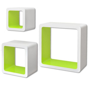 3 biało zielone półki ozdobne MDF Cube