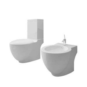 Toaleta stojąca z bidetem, biała, ceramiczna