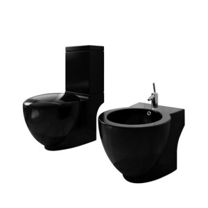 Miska klozetowa i bidet, zestaw, czarna ceramika