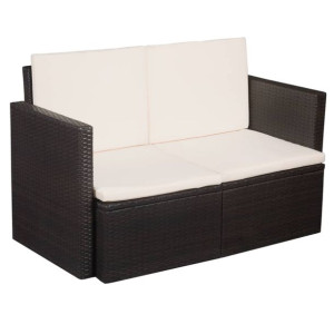 2-osobowa sofa ogrodowa z poduszkami, polirattan, brązowa