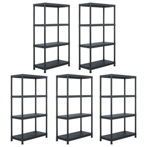 Regały magazynowe, 5 szt., czarne, 60x30x138 cm, plastikowe