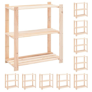 Regały z 3 półkami, 10 szt., 80x38x90 cm, sosna, 150 kg
