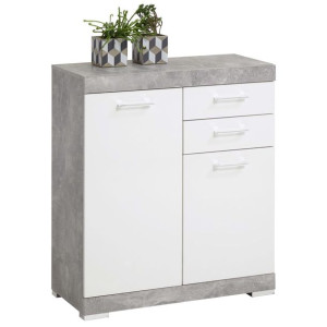 Szafka, 2 drzwiczek i 2 szuflady, 80x34,9x89,9cm, biały i betonowy