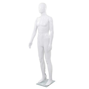 Manekin męski ze szklaną podstawą, biały, błyszczący, 185 cm