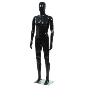 Manekin męski ze szklaną podstawą, czarny, błyszczący, 185 cm
