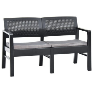 2-os. ławka ogrodowa z poduszkami, 120 cm, plastik, antracyt