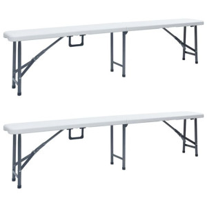 Składane ławki ogrodowe, 2 szt., 180 cm, HDPE, białe