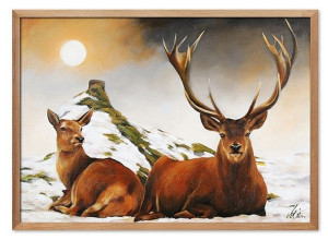 Obraz ręcznie malowany płótno 53x73cm Renifery