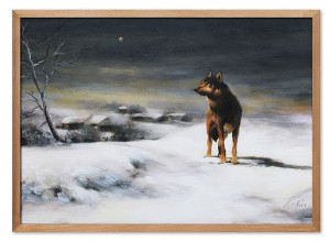 Obraz ręcznie malowany płótno 53x73cm lis na śniegu